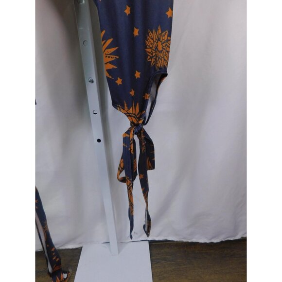 Celestial Sun Moon Stars Leggings Womens Medium Blue Orange Tie Ankle Yoga Wrap - Picture 7 of 11